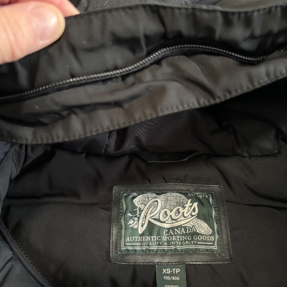 Roots duck down & feather filled bomber jacket with hood black size XS - Picture 12 of 15